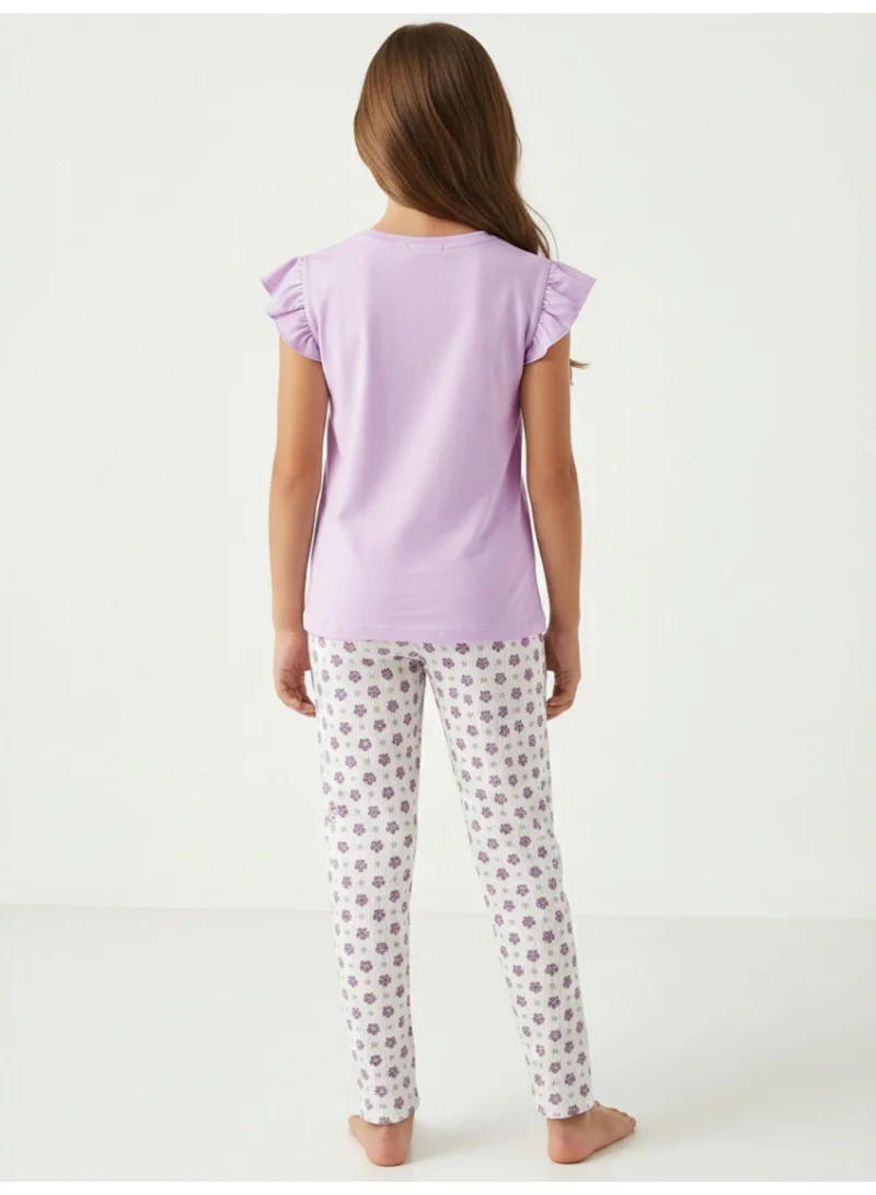 Victor And Jane Cotton Girls’ Pajama Set – Butterfly Graphic Frill Sleeve Top & Star Print Pants for Women | Best Price UAE