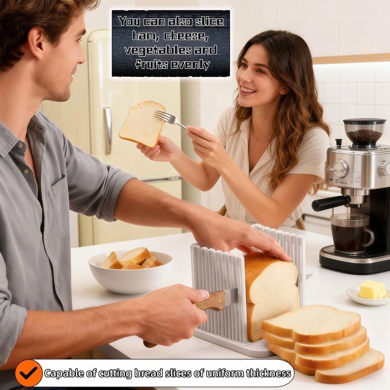 RyanDesign Adjustable Bread Slicer Guide - 4 Thickness Settings for Perfect Homemade Bread Slices, Food-Grade ABS Toast Cutter with Crumb Tray, Multi-Purpose Kitchen Tool for Bread, Cheese, Fruits & Vegetables - Image 3
