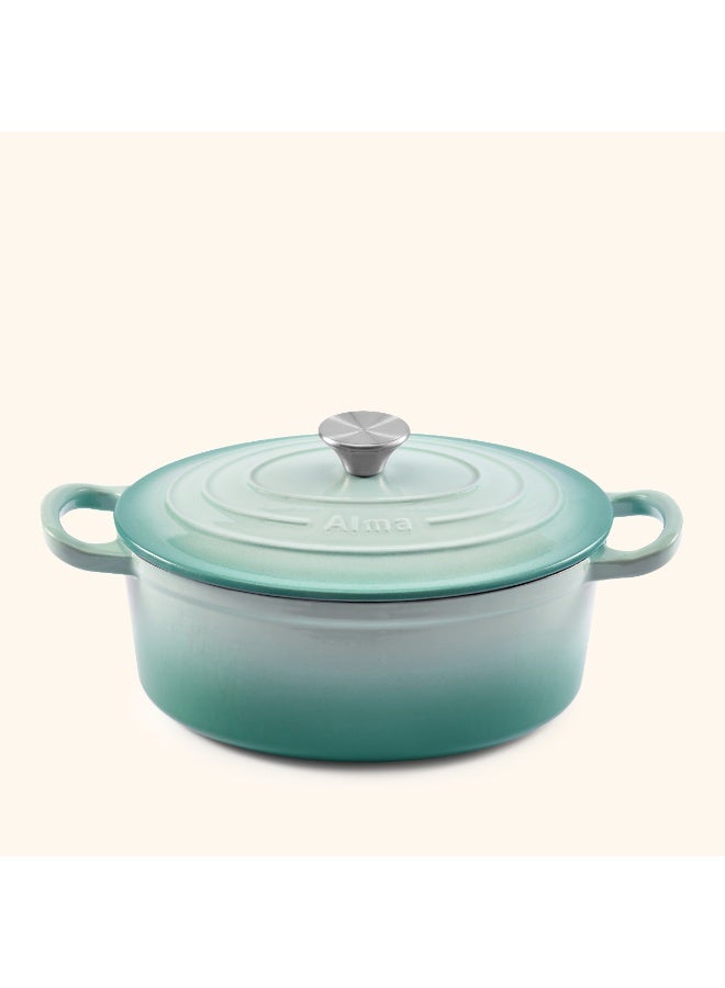 ALMA Enameled Oval Dutch Oven 28 cm Sage Blue - Image 3
