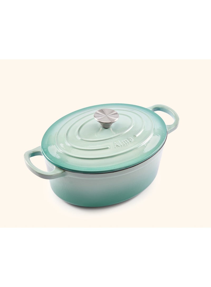ALMA Enameled Oval Dutch Oven 28 cm Sage Blue - Image 1