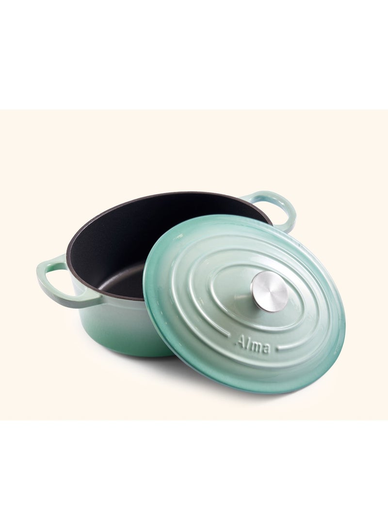 ALMA Enameled Oval Dutch Oven 28 cm Sage Blue - Image 2