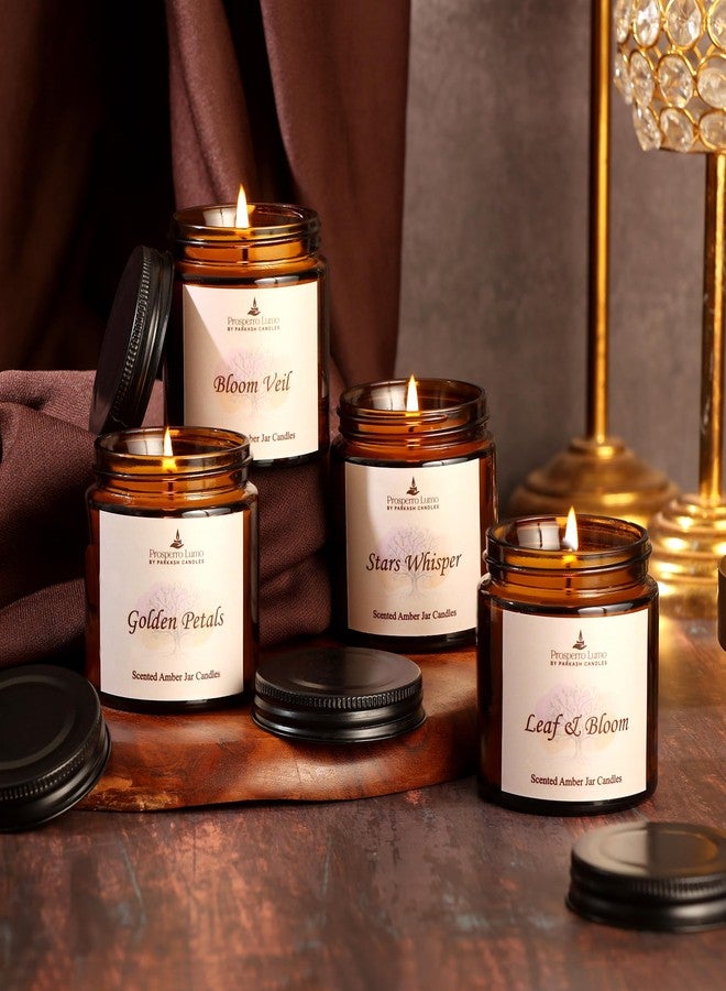 PROSPERRO LUMO by Parkash Candles Amber Jar Scented Candle Gift Set | Pack of 4 (100g Each) | Soy Wax | Long Burning 8-10 Hours | Premium Home & Festive Décor Candles - Image 1