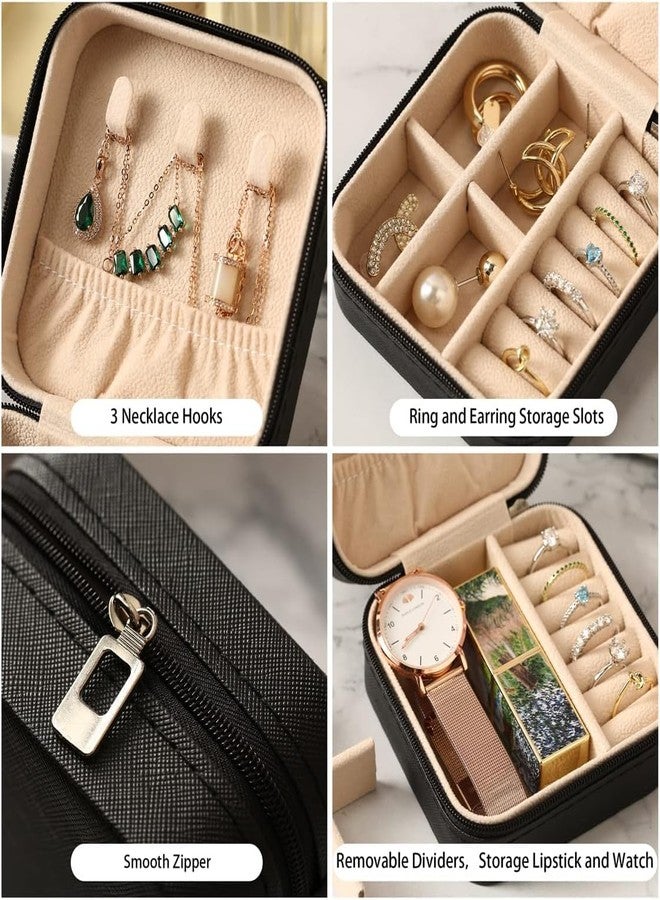 Xpandio Travel Jewelry Case Small Jewelry Box Jewelry Organizer Storage Case Portable PU Leather Mini Jewelry Travel Case for Girls Womens Earring, Necklace, Rings,Bracelets (Black) - Image 4