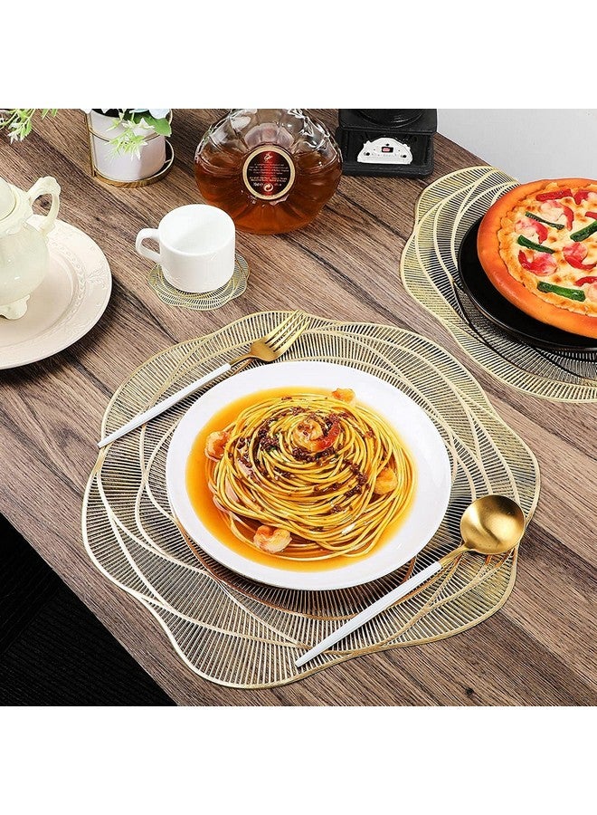 Home-Cloud حصائر طاولة دائرية شكل دائري/حصائر طاولة دائرية/حصائر طاولة PVC دائرية/حصائر طاولة طعام بتصميم مقصوص/حصائر طاولة زينة/حصائر طاولة بجانب السرير (اللون) ذهبي 4 قطع (بوليستر) - Image 1