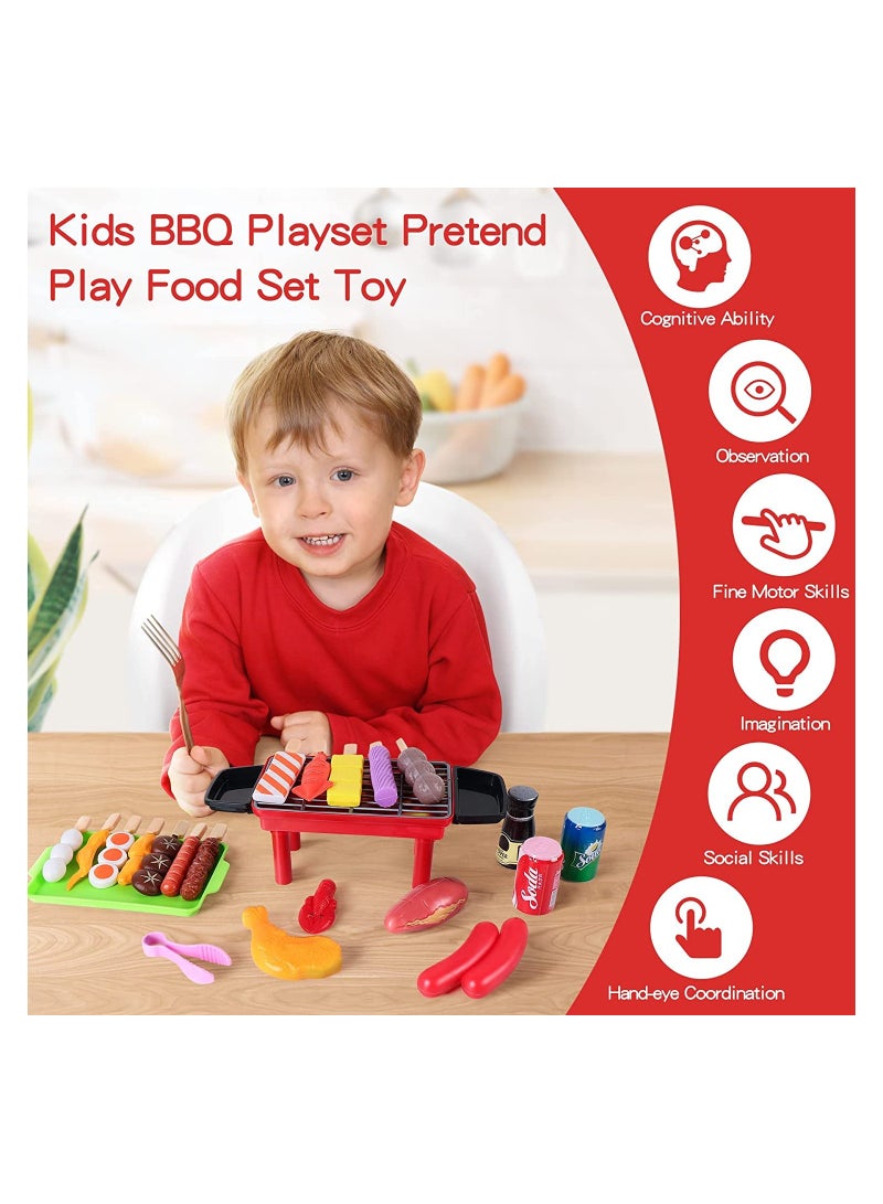Kids Mini BBQ Playset Pretend Play Food Grill Set Toy Barbecue Kitchen Cooking Tools Role Toys Small Play Camping Toys Set for Toddlers Boys and Girls Gifts (22pcs) - Image 3