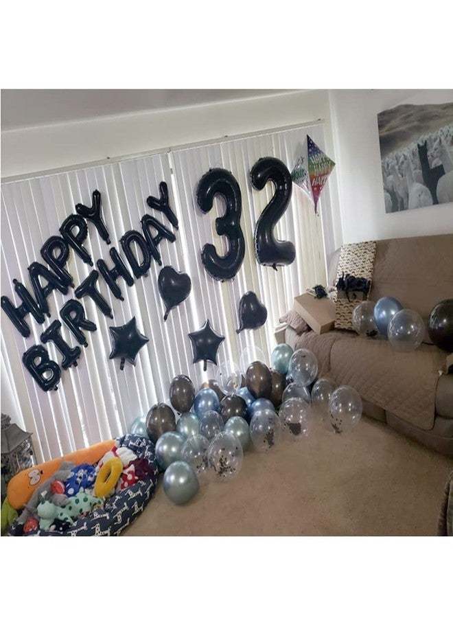 ZSNWGZ مستلزمات حفلات عيد الميلاد الثاني والثلاثين من ZSNWGZ، بالونات سوداء تحمل الرقم 32، بالونات فويل مايلر، بالونات لاتكس، مثالية للاحتفال بعيد ميلاد الفتيات والنساء والرجال، دعائم تصوير. - Image 5