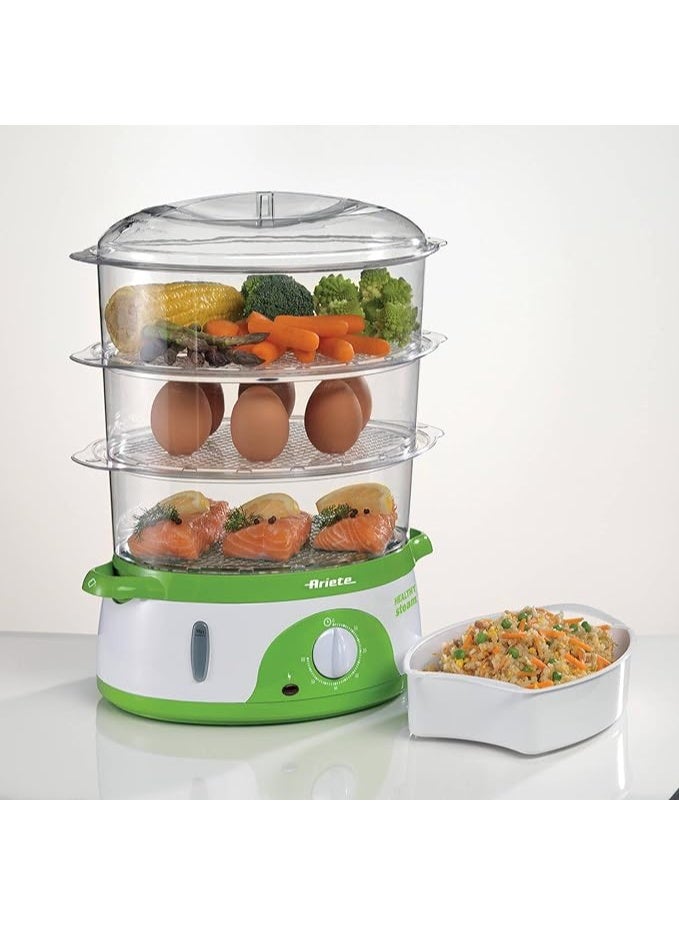 أريتي جهاز طهي بالبخار طراز911 مكون من 3 طبقات لوجبات صحية مع 3 سلال وعلبة تخزين أرز من اريتي، لون أبيض وأخضر - Image 1