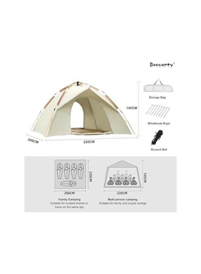 Beauenty 2-4 Persons Instant Tent For Camping, Portable Camping Tent, Automatic Camp Tent For Desert Beach Hiking Camping With Carry Bag - Image 2