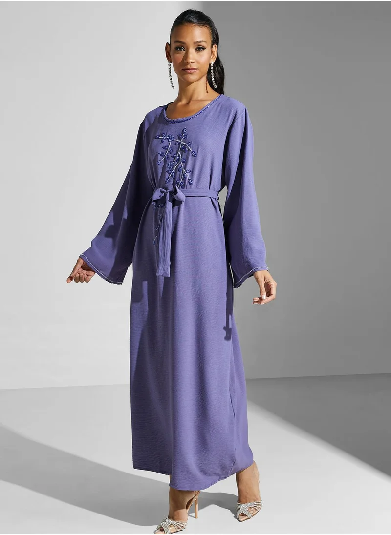 hayas closet Embellished Belted Jalabiya