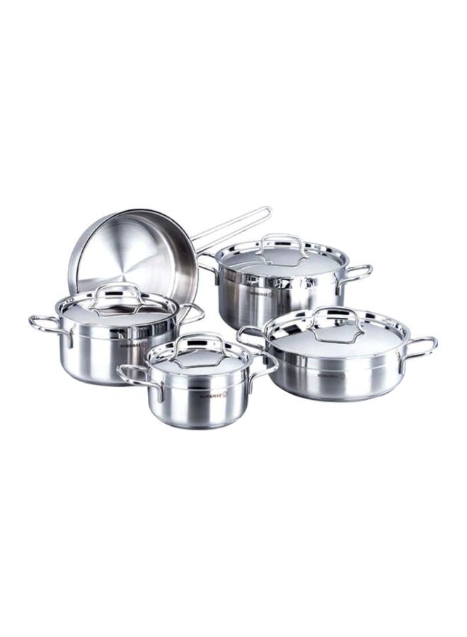 ALFA 9 PIECES STAINLESS STEEL COOKWARE SET | INDUCTION COMPATIBLE COOKWARE POTS AND PANS SET | SILVER - KA1660 STAINLESS STEEL