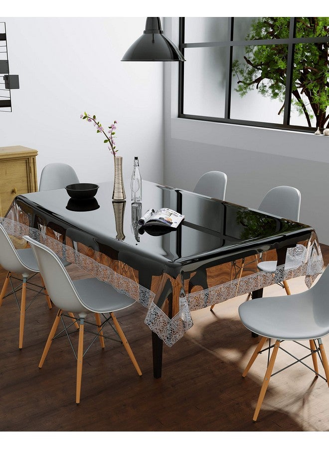 Clasiko Rectangular PVC Table Cover 6 Seaters (Transparent with Silver Lace, 60X90-Inch, 30 Mm) - Image 1