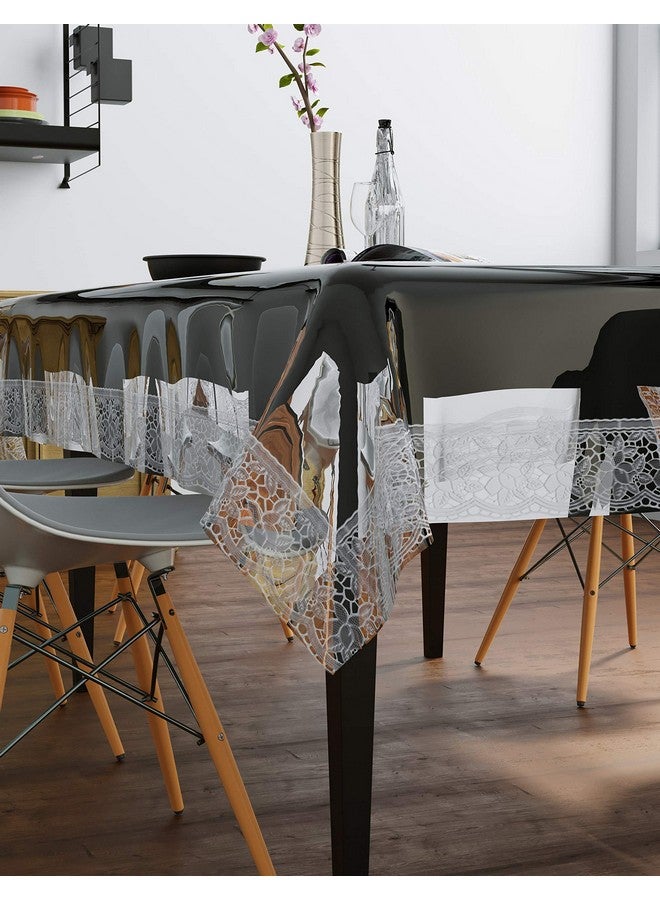 Clasiko Rectangular PVC Table Cover 6 Seaters (Transparent with Silver Lace, 60X90-Inch, 30 Mm) - Image 2