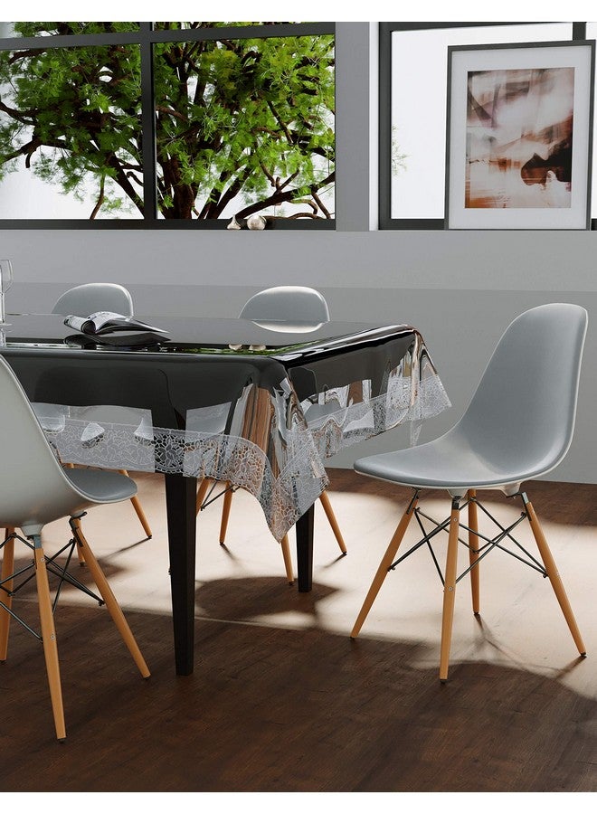 Clasiko Rectangular PVC Table Cover 6 Seaters (Transparent with Silver Lace, 60X90-Inch, 30 Mm) - Image 3