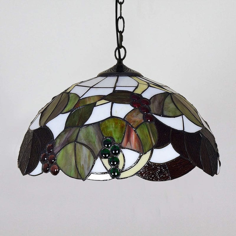 Tiffany Style Glass Chandelier 16 Inches Tiffany Style Brown Grape Stained Glass Ceiling Bedroom Restaurant Pendant Light Handmade Lamp Shade - Image 3