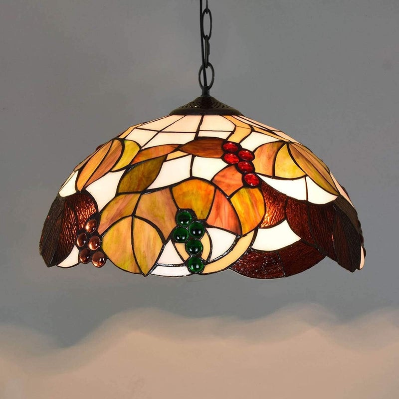 Tiffany Style Glass Chandelier 16 Inches Tiffany Style Brown Grape Stained Glass Ceiling Bedroom Restaurant Pendant Light Handmade Lamp Shade - Image 4