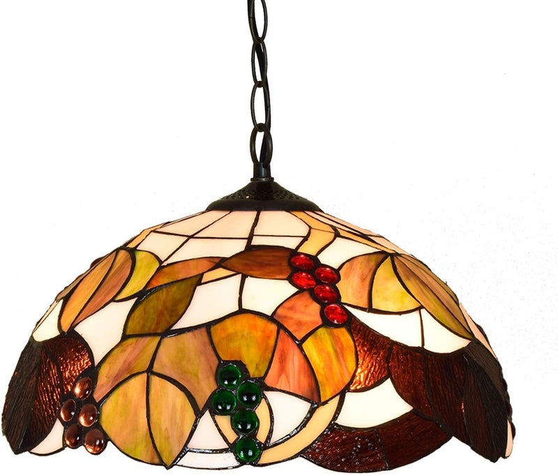 Tiffany Style Glass Chandelier 16 Inches Tiffany Style Brown Grape Stained Glass Ceiling Bedroom Restaurant Pendant Light Handmade Lamp Shade - Image 1