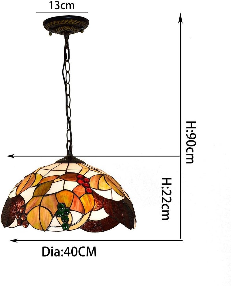 Tiffany Style Glass Chandelier 16 Inches Tiffany Style Brown Grape Stained Glass Ceiling Bedroom Restaurant Pendant Light Handmade Lamp Shade - Image 5