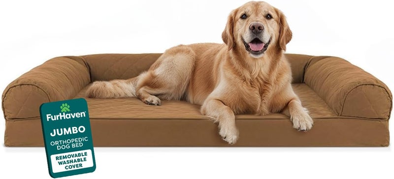 Furhaven Pet Dog Bed | Orthopedic Quilted Traditional Sofa-Style Living Room Couch Pet Bed w/Removable Cover for Dogs & Cats, Toasted Brown, Jumbo - Image 1