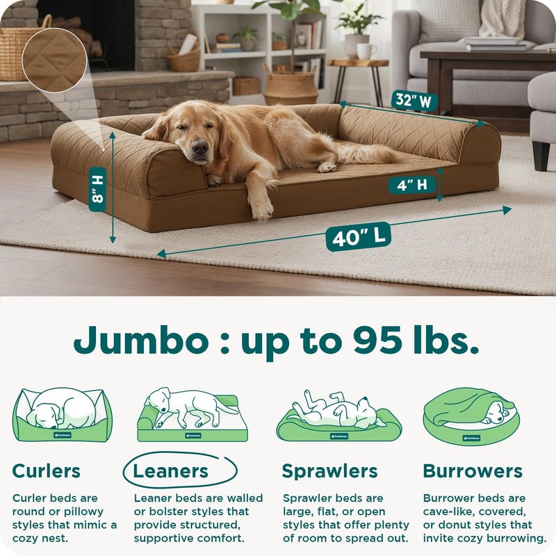 Furhaven Pet Dog Bed | Orthopedic Quilted Traditional Sofa-Style Living Room Couch Pet Bed w/Removable Cover for Dogs & Cats, Toasted Brown, Jumbo - Image 3