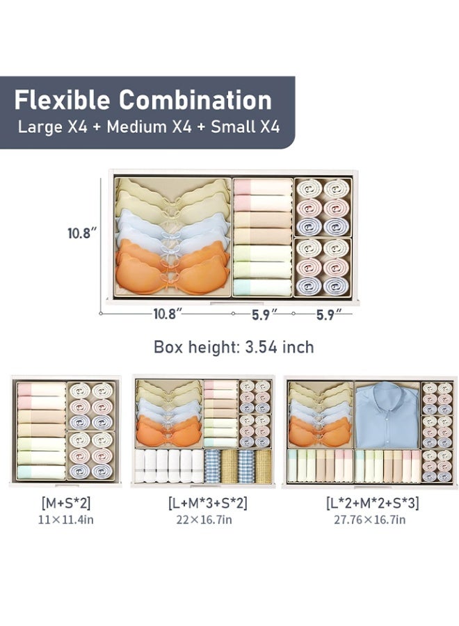 12PCS Foldable Clothing Storage Organizers, Underwear Drawer Fabric Closet Dividers Basket Containers, Cabinet Dresser Storage Box for Clothes Bras Socks Baby Clothing Scarves Ties (Beige) - Image 2