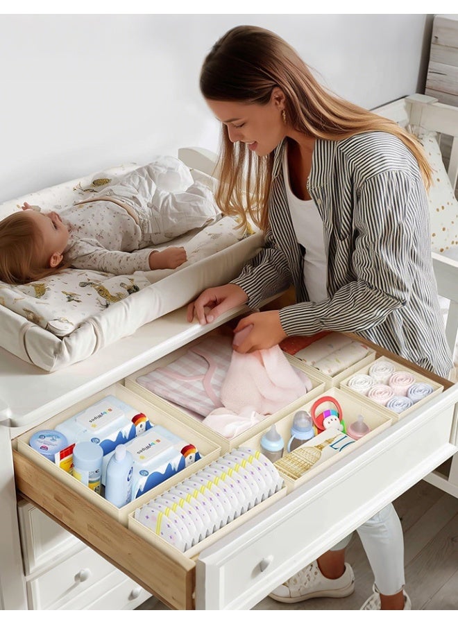 12PCS Foldable Clothing Storage Organizers, Underwear Drawer Fabric Closet Dividers Basket Containers, Cabinet Dresser Storage Box for Clothes Bras Socks Baby Clothing Scarves Ties (Beige) - Image 3