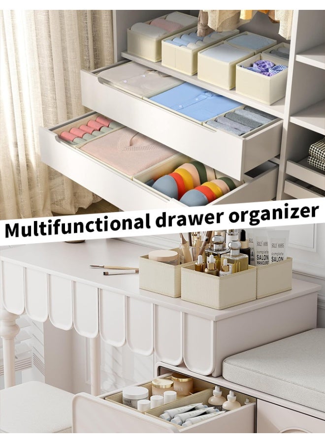 12PCS Foldable Clothing Storage Organizers, Underwear Drawer Fabric Closet Dividers Basket Containers, Cabinet Dresser Storage Box for Clothes Bras Socks Baby Clothing Scarves Ties (Beige) - Image 4