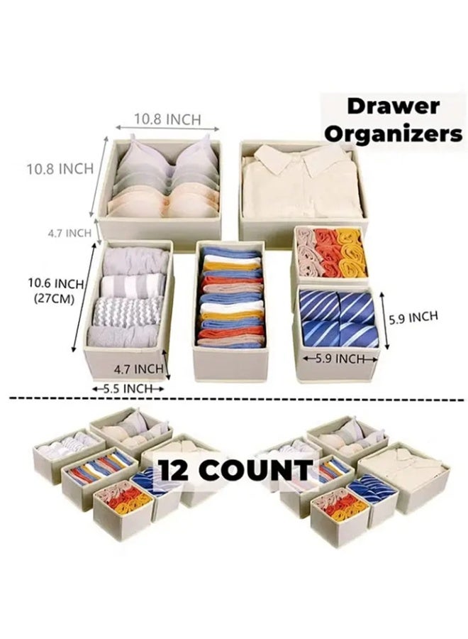 12PCS Foldable Clothing Storage Organizers, Underwear Drawer Fabric Closet Dividers Basket Containers, Cabinet Dresser Storage Box for Clothes Bras Socks Baby Clothing Scarves Ties (Beige) - Image 5