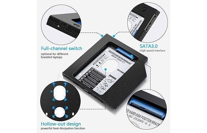HB PLUS Original Caddy for Laptop Caddy 12.7 MM Second HDD DVD Slot SATA 2.0 Slim - Image 5