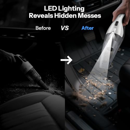 UN1QUE Vacuum Cleaner for Car Use with DC 12V & LED Light Car Vacuum 4m Power Cord 6000pa Powerful Suction, HEPA & Stainless Steel Filter, Only for Car Cigarette Lighter Use, No Battery - Image 4
