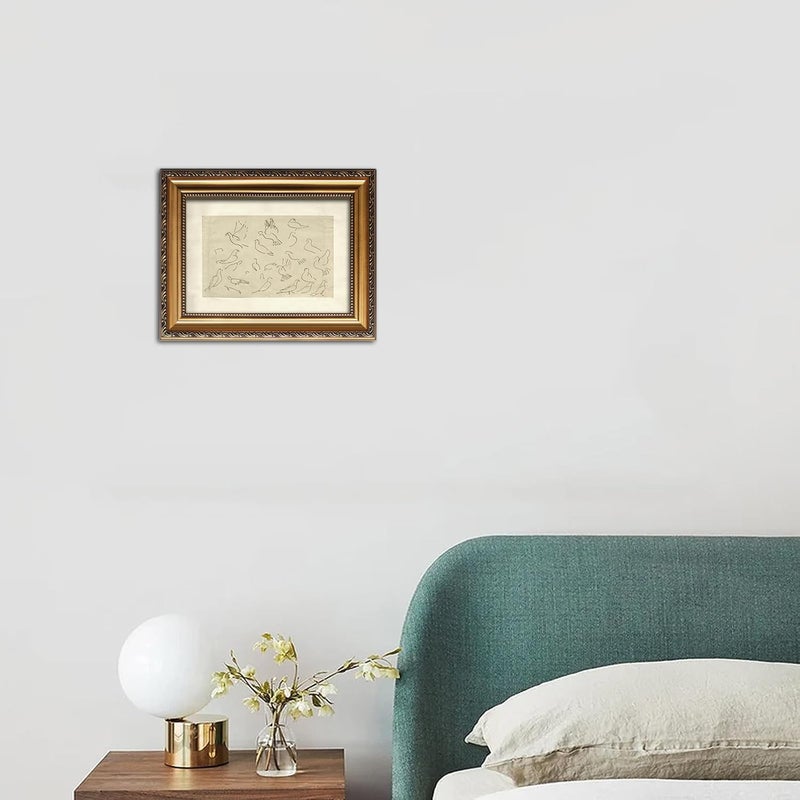 Kizbok Gold Framed Wall Art for Home Decor, Vintage Birds Sketch Line Art Prints, Minimalist Bird Canvas Painting, Rustic Vintage Wall Decor for Bedroom Decor, Aesthetic Farmhouse Deco r Framed Art Picture for Living Room Bathroom Gallery Shelf Decoration - 9x12inch - Image 4