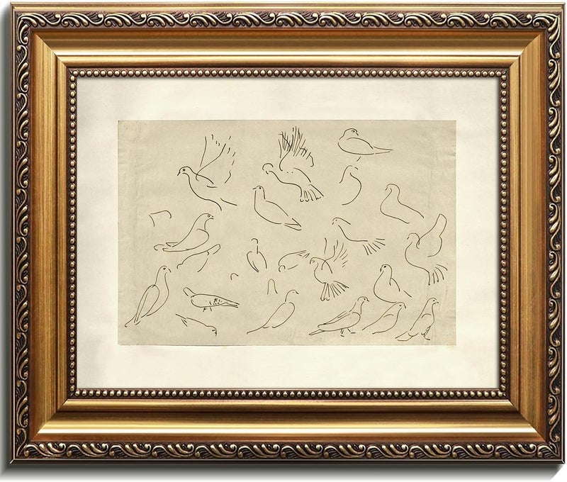 Kizbok Gold Framed Wall Art for Home Decor, Vintage Birds Sketch Line Art Prints, Minimalist Bird Canvas Painting, Rustic Vintage Wall Decor for Bedroom Decor, Aesthetic Farmhouse Deco r Framed Art Picture for Living Room Bathroom Gallery Shelf Decoration - 9x12inch - Image 1
