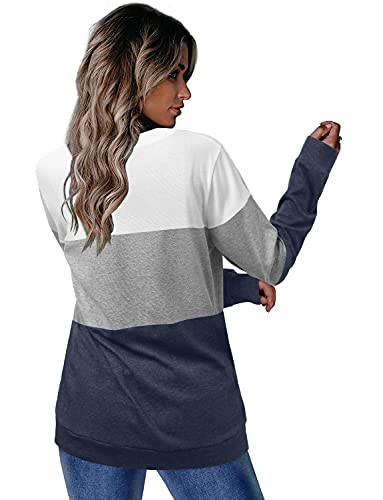 CRAZY GRID Womens Long Sleeve Tops Color Block Shirts Fall Casual Blouses Loose Fit Ladies Sweatshirts Tunic Crew Neck White Blue Large - Image 4