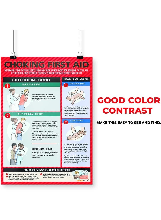 Safety Supply Mart ملصق ضحية الاختناق للسلامة مقاس 12" × 18"، ملصق الإسعافات الأولية للاختناق للأطفال والرضع والحوامل والبالغين، دليل الإسعافات الأولية كمرجع سريع، مغلف - Image 2
