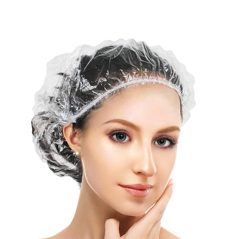 G2PLUS 100PCS Disposable Extra Large Shower Caps, Plastic Elastic Bath Cap for Home Use, Hotel, Spa, and Hair Salon - Image 1