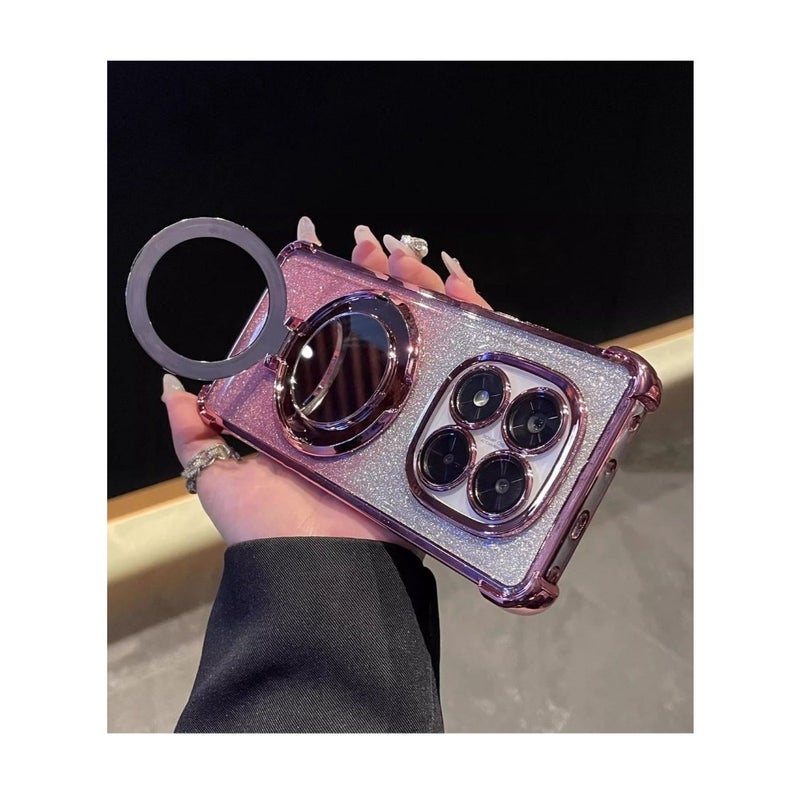Magnetic Glitter for Xiaomi Redmi Note 15 Pro Case, Camera Lens Protector, Sparkly Stand, Makeup Mirror, Support Wireless Charging, Luxury Gradient Shockproof Xiaomi Redmi Note 15 Pro 5G Cover - Image 2