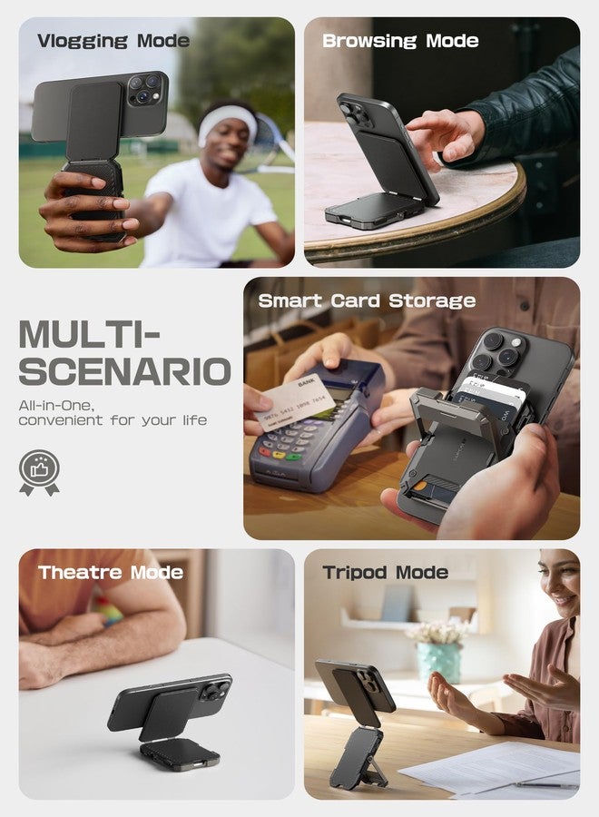 SupCase حافظة SUPCASE لمحفظة MagSafe مع حامل، محفظة مغناطيسية للرجال، [تحتفظ بـ 5 بطاقات] [حامل قابل للتعديل] [حماية من RFID] حامل بطاقات الائتمان للهاتف ثلاثي القوائم لهواتف iPhone 17/16/15/14/13/12، أسود - Image 3