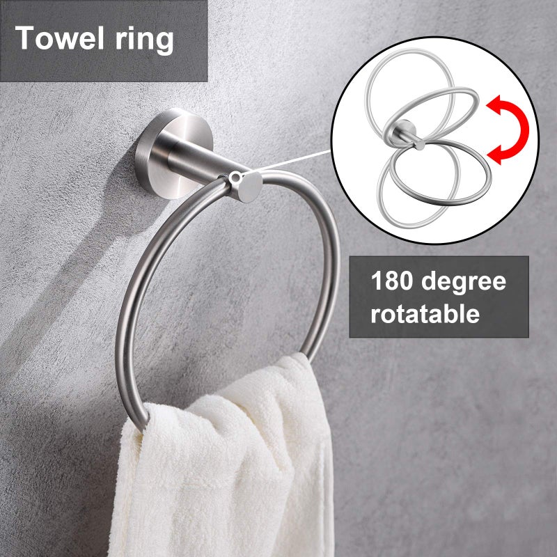 Kwanicas Brushed Nickel Toilet Paper Holder And Hand Towel Ring Set 2 Pieces Bathroom Hardware Accessories Set Sus 304 Stainless Steel Heavy Duty Wall Mounted Bathroom Holder - Image 4
