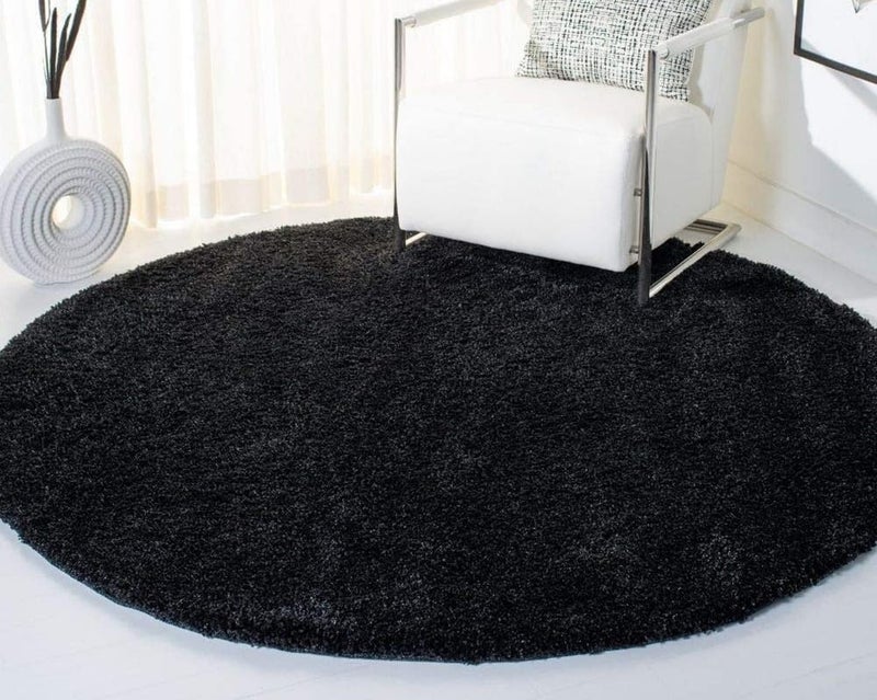 ENIGMATIC Soft Washable Anti Skid Shaggy Carpet – Fluffy Carpet for Living Room & Bedroom, Premium High Pile Rug (6x6 feet, Black) - Image 1
