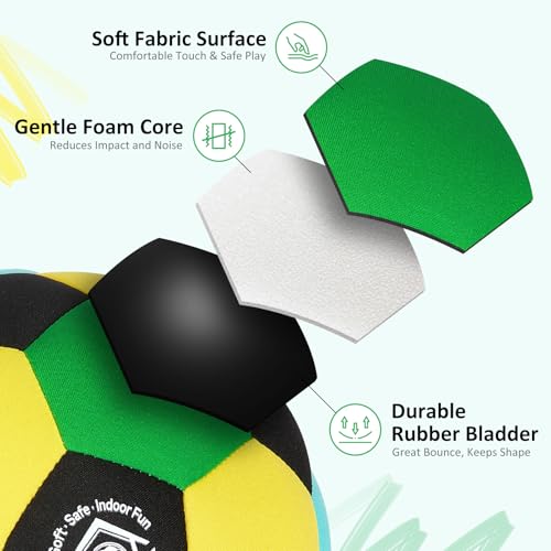 Lemmeko Indoor Soccer Ball Size 3 Silent Soccer Balls Gifts for Beginners, Soft Foam House Training Balls, Lightweight Soccerball with Pump for Home Practice, Green - Image 3