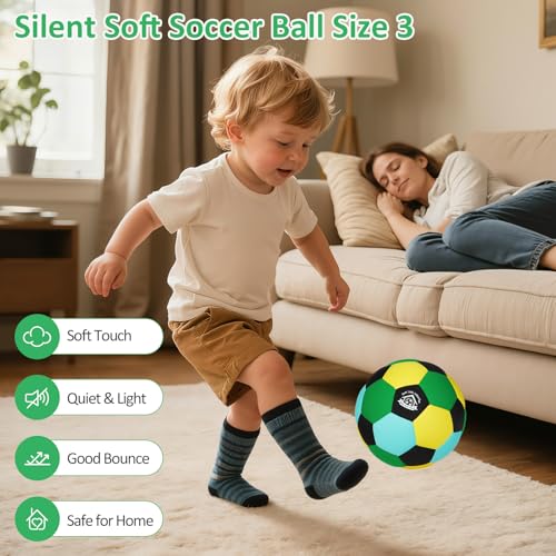 Lemmeko Indoor Soccer Ball Size 3 Silent Soccer Balls Gifts for Beginners, Soft Foam House Training Balls, Lightweight Soccerball with Pump for Home Practice, Green - Image 2