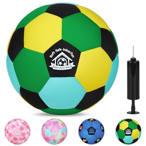 Lemmeko Indoor Soccer Ball Size 3 Silent Soccer Balls Gifts for Beginners, Soft Foam House Training Balls, Lightweight Soccerball with Pump for Home Practice, Green - Image 1