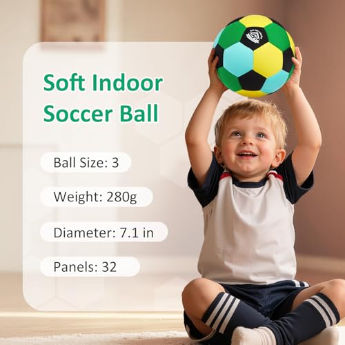 Lemmeko Indoor Soccer Ball Size 3 Silent Soccer Balls Gifts for Beginners, Soft Foam House Training Balls, Lightweight Soccerball with Pump for Home Practice, Green - Image 5