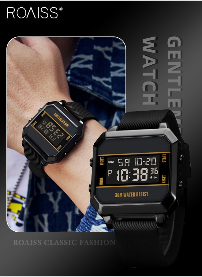 roaiss Men's Square Digital Sports Watch Multifunctional Waterproof Luminous Silicone Strap Electronic Quartz Wristwatch with Alarm Stopwatch 12H/24H, Black  - Image 1
