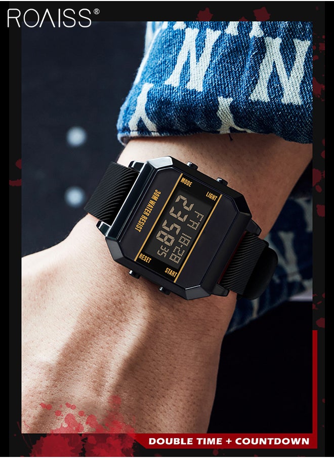 roaiss Men's Square Digital Sports Watch Multifunctional Waterproof Luminous Silicone Strap Electronic Quartz Wristwatch with Alarm Stopwatch 12H/24H, Black  - Image 5