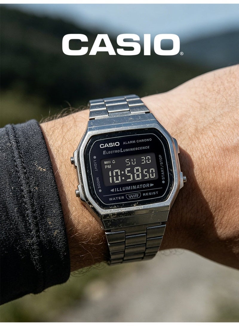 Casio Unisex Vintage Digital Square Watch, Black LCD Dial, Gunmetal Gray Ion-Plated Stainless Steel Bracelet, EL Backlight, 3ATM Water Resistant A168WGG-1B - Image 3