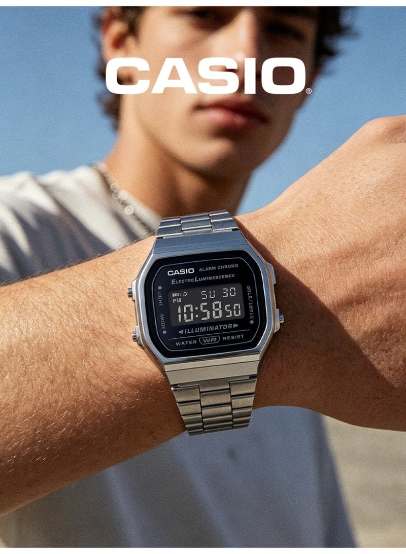 Casio Unisex Vintage Digital Square Watch, Black LCD Dial, Gunmetal Gray Ion-Plated Stainless Steel Bracelet, EL Backlight, 3ATM Water Resistant A168WGG-1B - Image 4