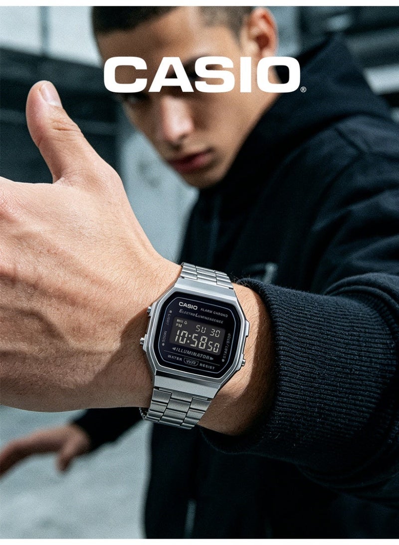 Casio Unisex Vintage Digital Square Watch, Black LCD Dial, Gunmetal Gray Ion-Plated Stainless Steel Bracelet, EL Backlight, 3ATM Water Resistant A168WGG-1B - Image 1