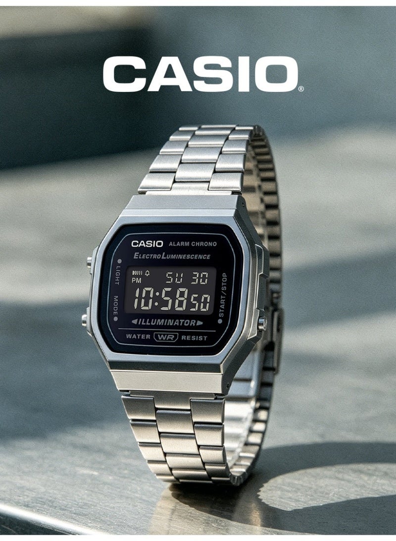 Casio Unisex Vintage Digital Square Watch, Black LCD Dial, Gunmetal Gray Ion-Plated Stainless Steel Bracelet, EL Backlight, 3ATM Water Resistant A168WGG-1B - Image 5