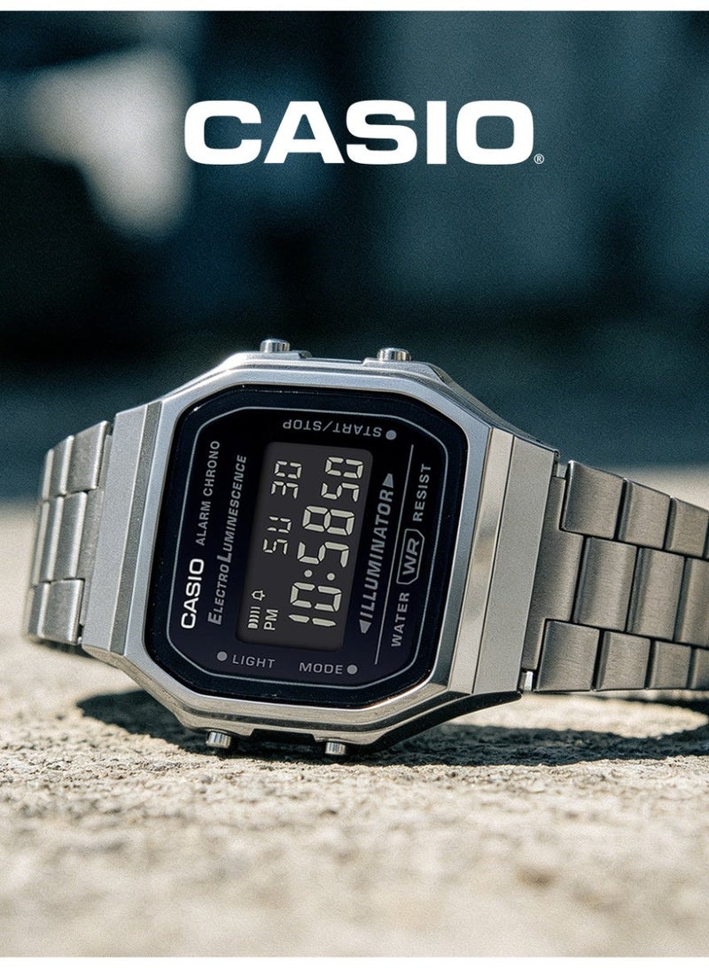 Casio Unisex Vintage Digital Square Watch, Black LCD Dial, Gunmetal Gray Ion-Plated Stainless Steel Bracelet, EL Backlight, 3ATM Water Resistant A168WGG-1B - Image 2