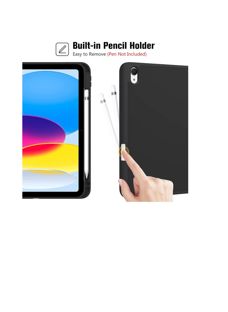 iPad 10th Gen Case 2022 10.9-inch Case, Slim Stand Hard Back Protective Smart Cover with Pencil Holder for iPad 10th Generation 10.9” 2022 Release A2696 A2757 A2777 -Black - Image 2